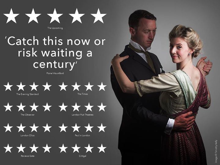 Poster of Victorian Man and Woman Dancing with theatre review quotes and stars
